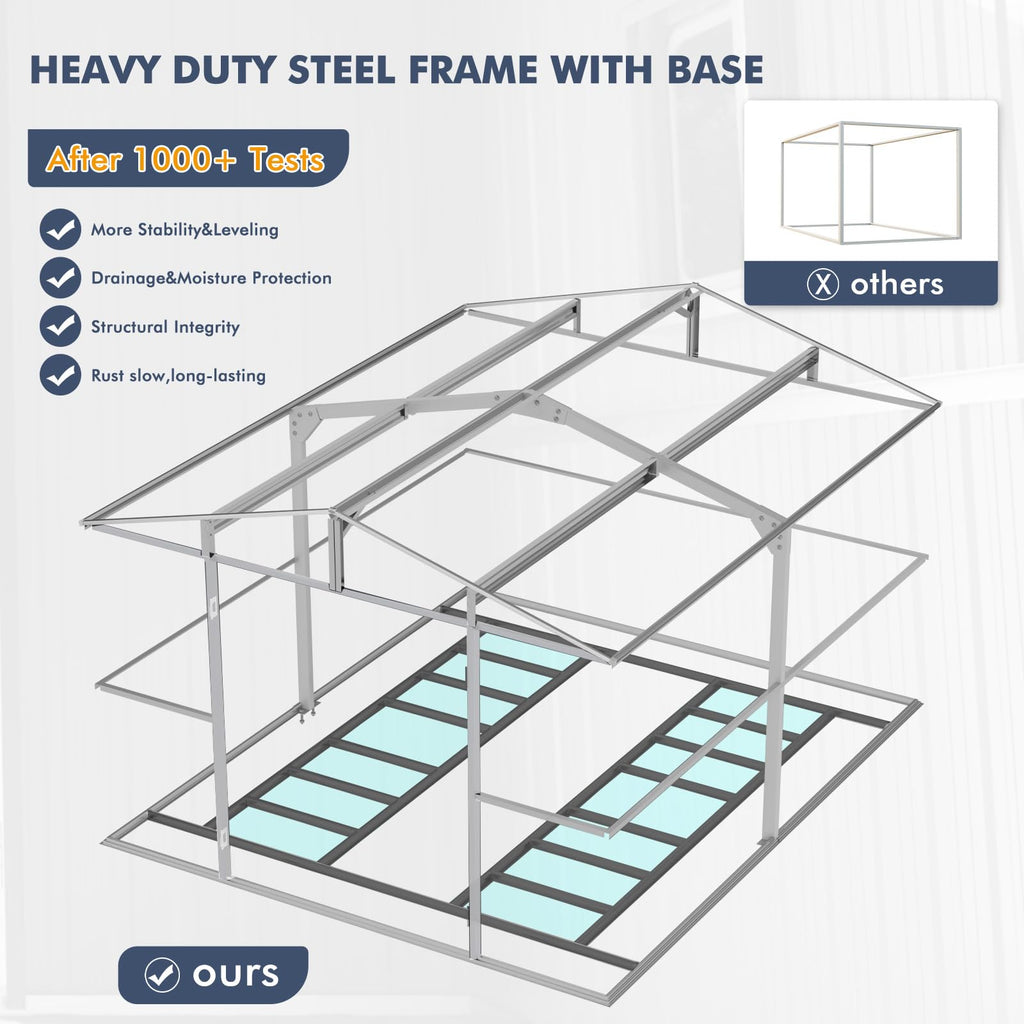 10x12 FT Metal Outdoor Storaged Shed with Floor Base Waterproof Heavy Duty Reinforced Frame with Unique Clear Roof Skyview Windows Air Vent for