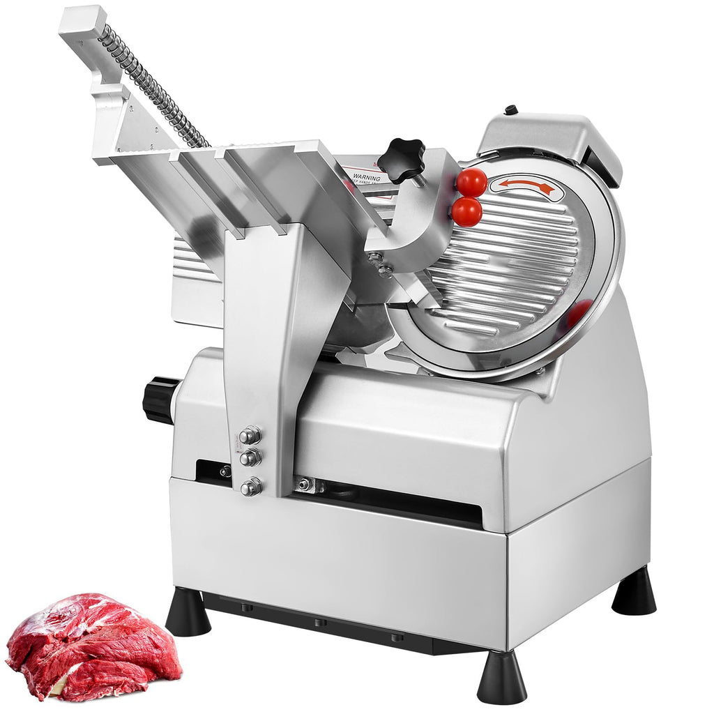 VEVOR Commercial Meat Slicer, 10 inch Electric Food Slicer, 240W Frozen Meat Deli Slicer, Premium Chromium-plated Steel Blade Semi-Auto Meat Slicer