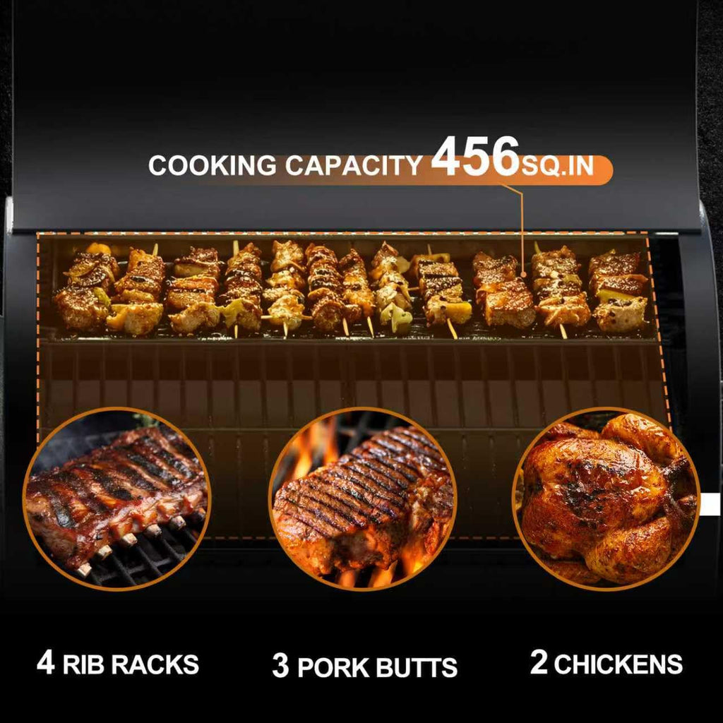 Pellet Smoker Grill Combo, 456 SQ.IN Cooking Area with PID Temperature Control (180-450F) Electric BBQ Meat Grills & Smokers, Patio Backyard for