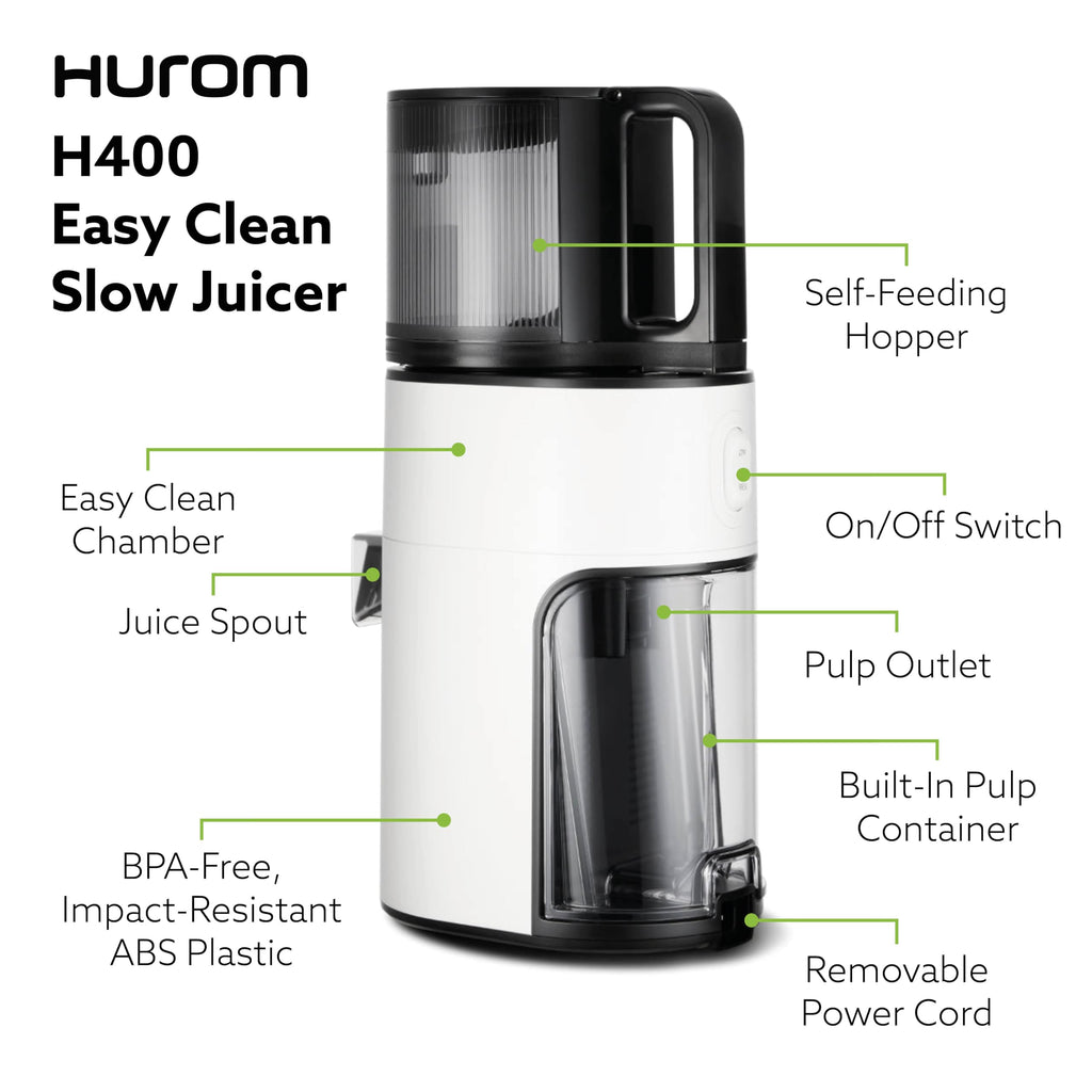 Hurom H400 Cold Press Juicer Machine, Award Winning Masticating Slow Juicer, Easy to Clean, Strainer & Hands Free with Self Feeding, Wide Mouth