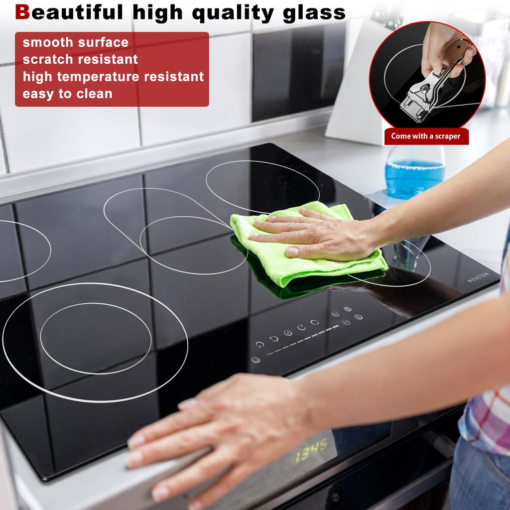 Noxton 30 Inch Electric Cooktop, 8400W 5 Burners Built-in Radiant Electric Stove Top, Slider Control, 9 Power Levels, Child Safety Lock, Timer, 220