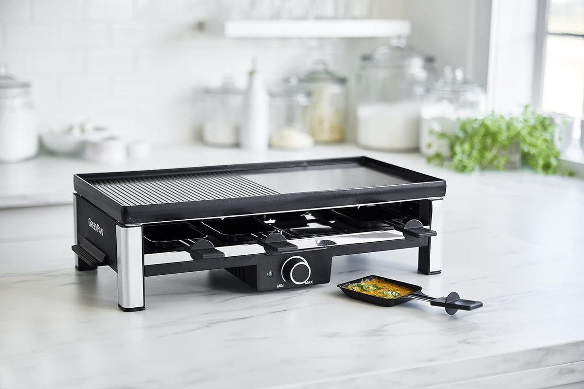 GreenPan Electrics Healthy Ceramic Nonstick, 3-in-1 Reversible Grill, Griddle & Raclette, PFAS-Free, Serves up to 8 People for Parties &Family Fun
