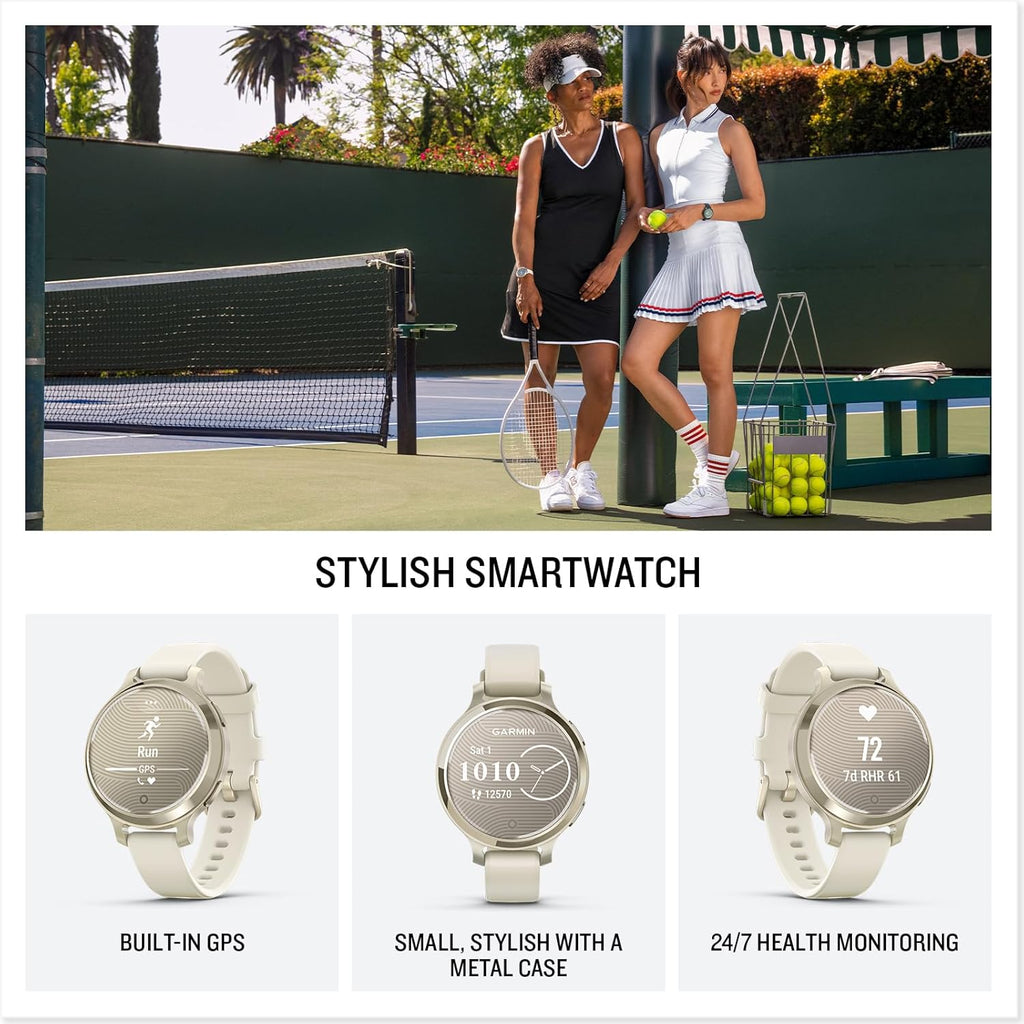 Garmin Lily® 2 Active, Small and Stylish Smartwatch, Built-in GPS, Hidden Display, Patterned Lens, Up to 9 Days Battery Life, Lunar Gold with