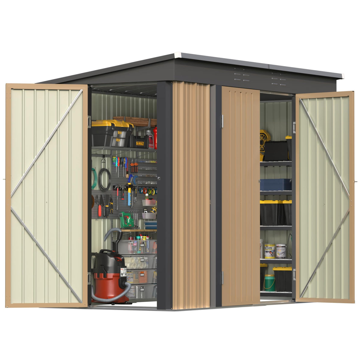 Patiowell 8x8 FT Outdoor Storage Shed, Heavy Duty Tool Metal Sheds with Lockable Doors and Updated Frame Structure for Backyard Patio Lawn, Black