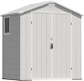 Greesum 6x4FT Plastic Outdoor Storage Shed with Floor, Resin Sheds with Lockable Double Door, All-Weather Tool Sheds with Window and Vents, for