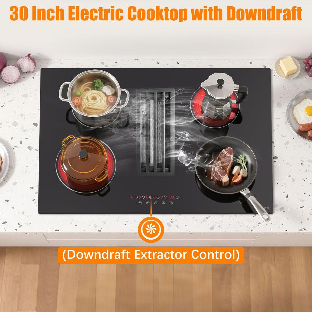 Noxton 30 Inch Electric Cooktop, 8400W 5 Burners Built-in Radiant Electric Stove Top, Slider Control, 9 Power Levels, Child Safety Lock, Timer, 220