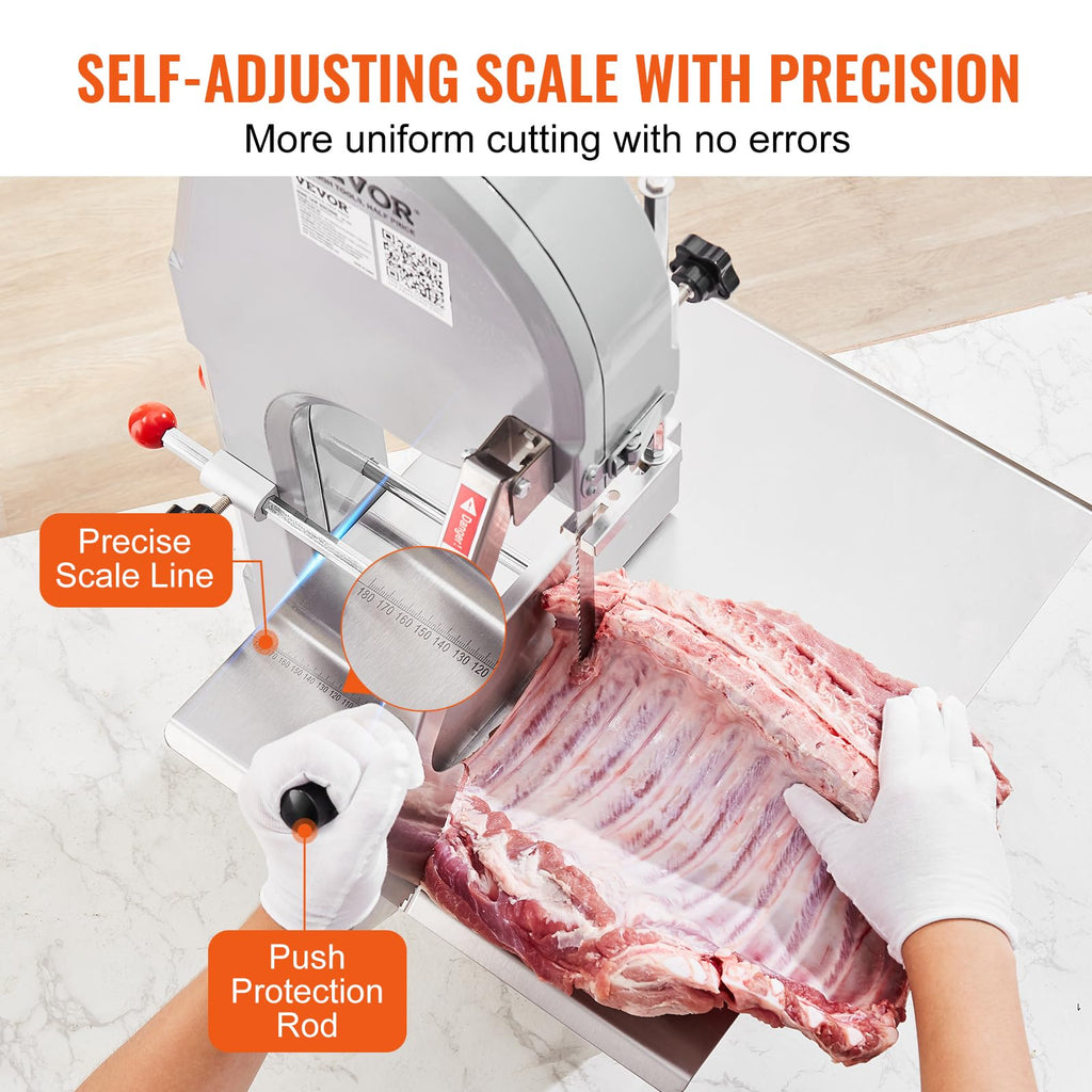 Commercial Electric Meat Bandsaw, 1500W Stainless Steel Countertop Bone Sawing Machine, Workbeach 19.3" x 15", 0.16-7.9 Inch Cutting Thickness