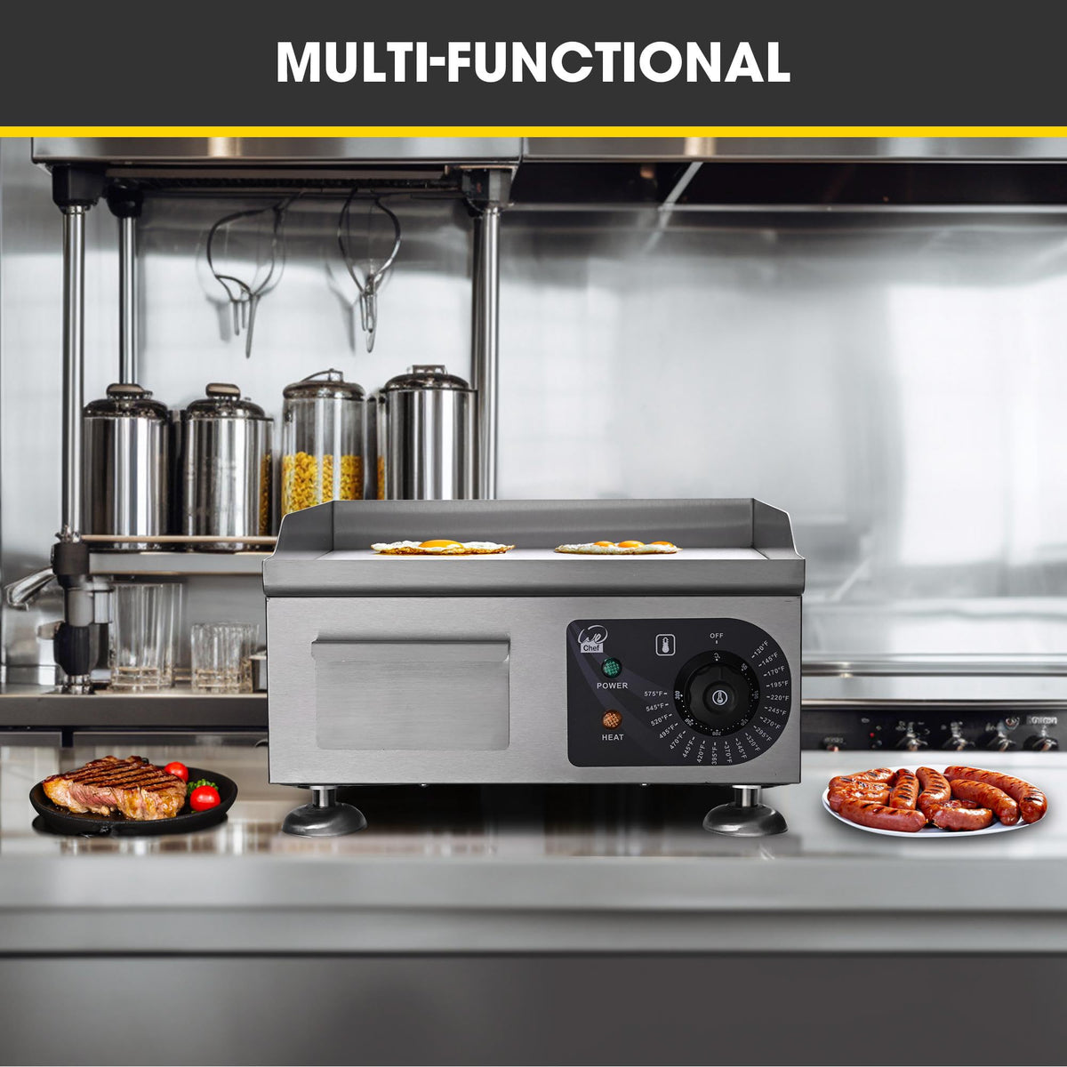 WeChef 24" Commercial Griddle 3500W Electric Countertop Griddle Non-Stick Flat Stainless Steel Adjustable Restaurant Grill Temperature Control 122 to
