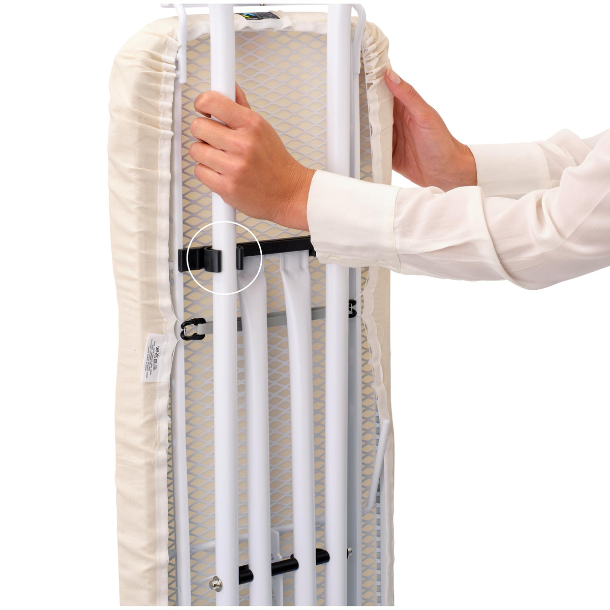 Brabantia Size C Ironing Board (49 x 18in) 7 Height Options, Adjustable Steam Iron Rest Holder & Linen Rack (Ecru) Non-Slip Feet, Anti-Collapse Child
