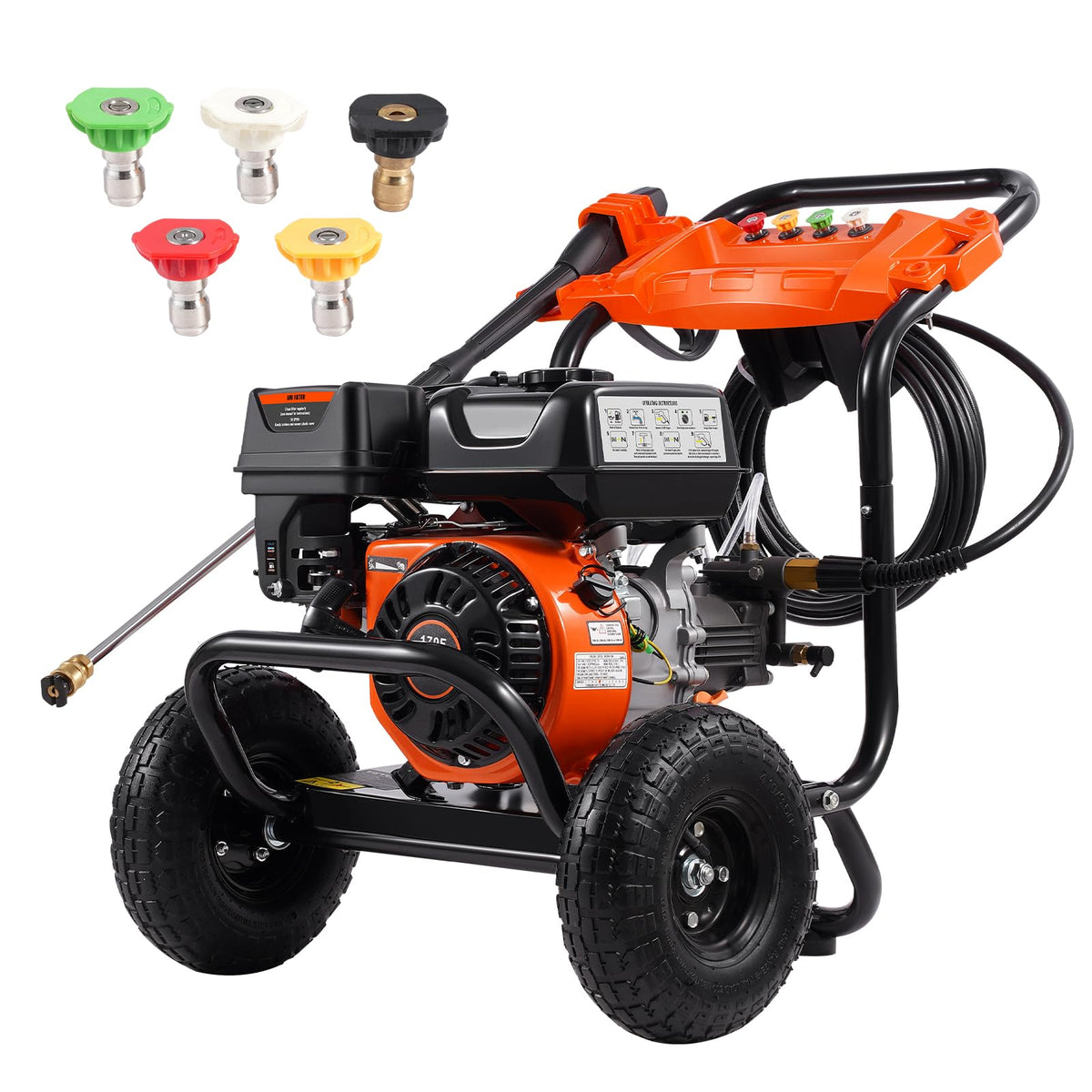 VEVOR Gas Powered Pressure Washer 3400 PSI 2.6 GPM, with Spray Gun and Extension Wand, 5 Quick Connect Nozzles, Copper Pump