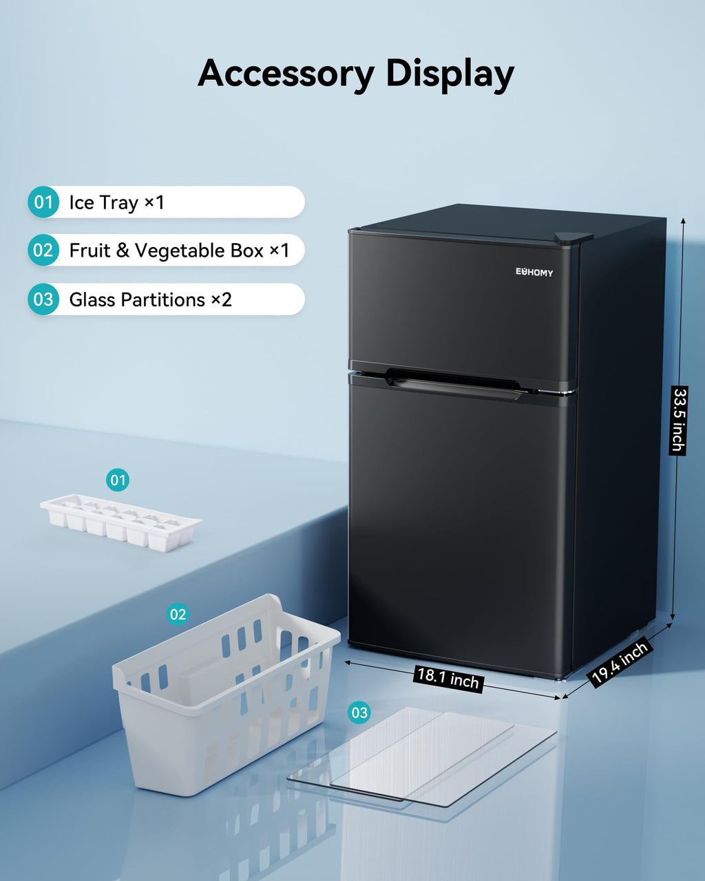 EUHOMY 3.2 Cu.Ft. Refrigerator with Freezer, 2 Door Fridge, Adjustable ThermostatLarge Capacity, Refrigerator for Kitchen/Dorm/Office/Apartment