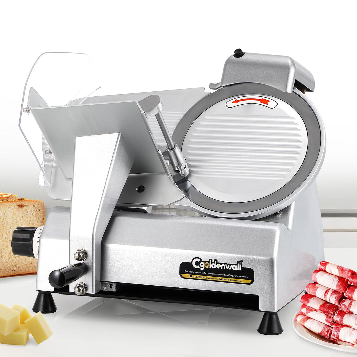 CGOLDENWALL Meat Slicer Machine, 10" 240W Electric Deli Meat Cheese Food Slicer, 0-1/2" Adjustable Thickness Semi-Auto Frozen Meat Slicer for Home &