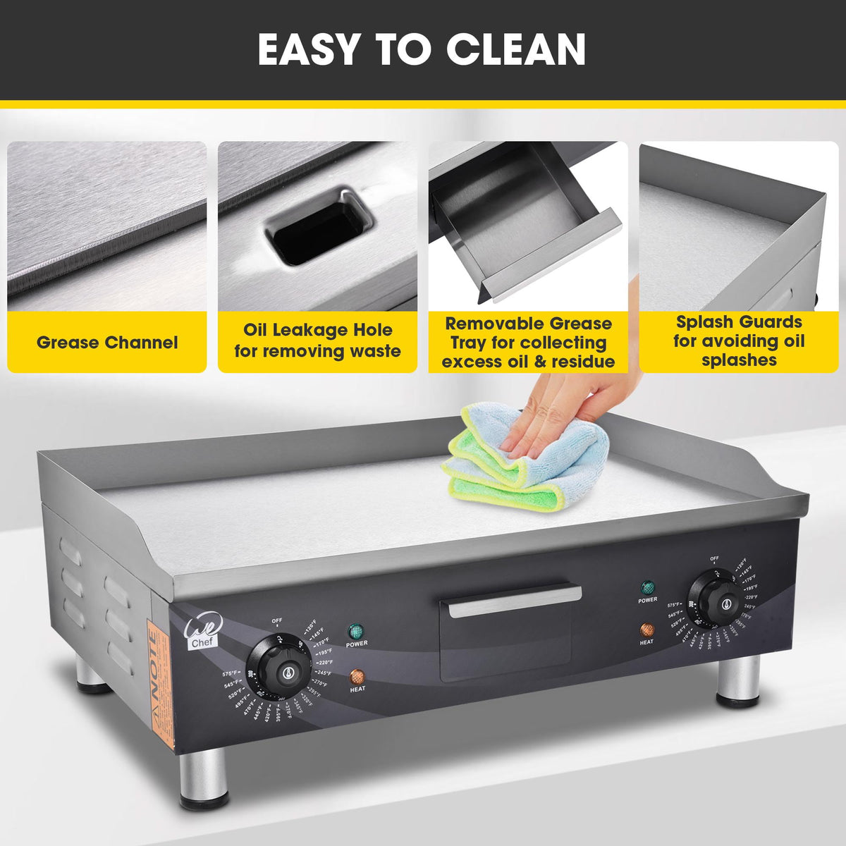 WeChef 24" Commercial Griddle 3500W Electric Countertop Griddle Non-Stick Flat Stainless Steel Adjustable Restaurant Grill Temperature Control 122 to
