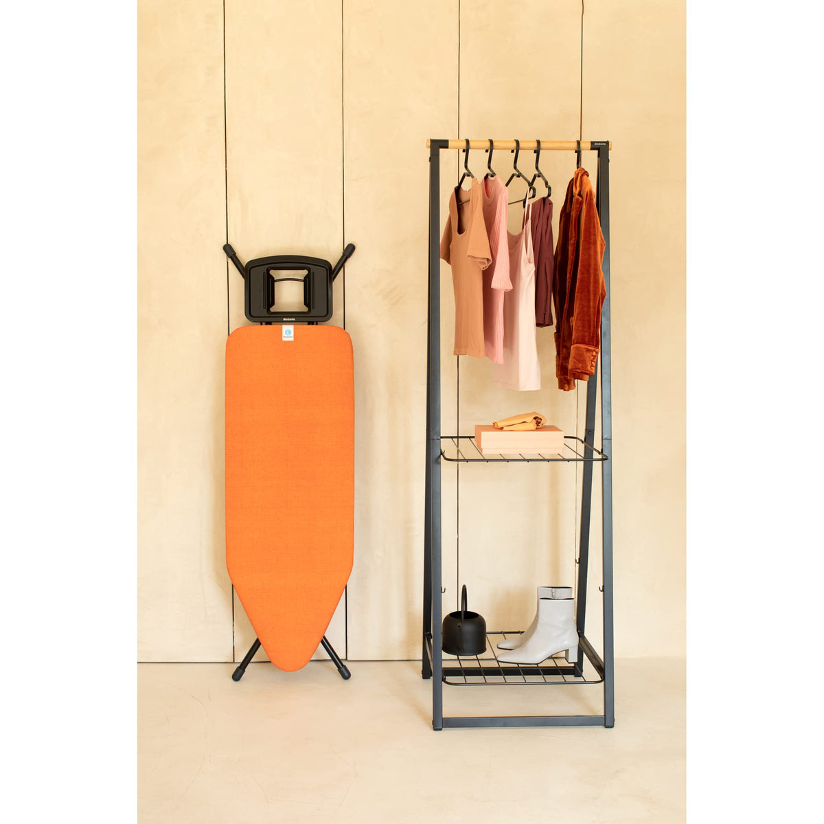 Brabantia Size C Ironing Board (49 x 18in) 7 Height Options, Adjustable Steam Iron Rest Holder & Linen Rack (Ecru) Non-Slip Feet, Anti-Collapse Child