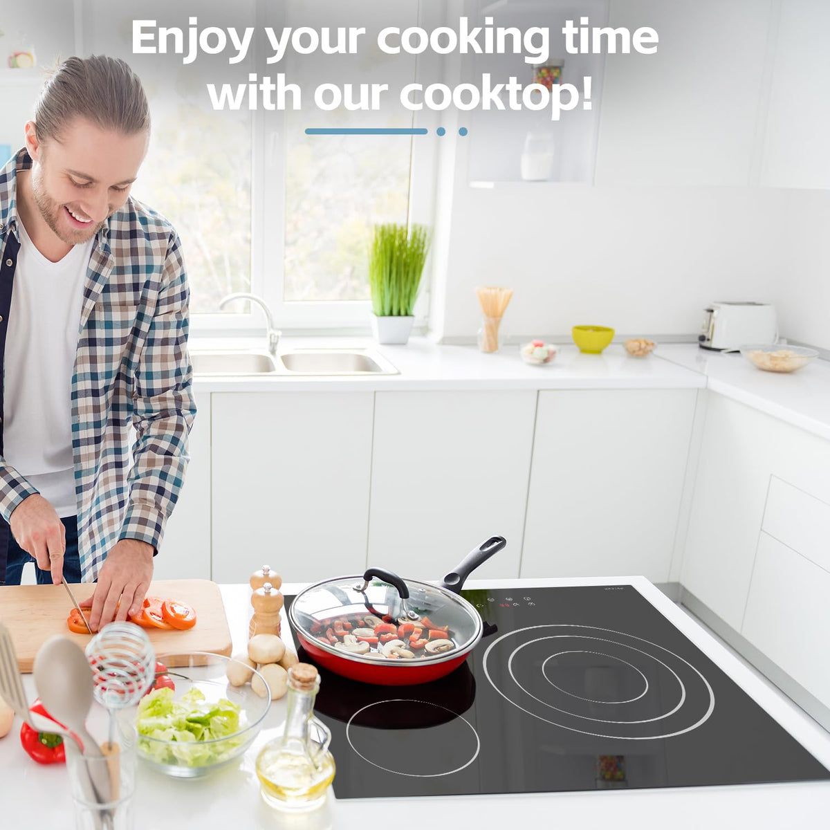 Noxton 30 Inch Electric Cooktop, 8400W 5 Burners Built-in Radiant Electric Stove Top, Slider Control, 9 Power Levels, Child Safety Lock, Timer, 220