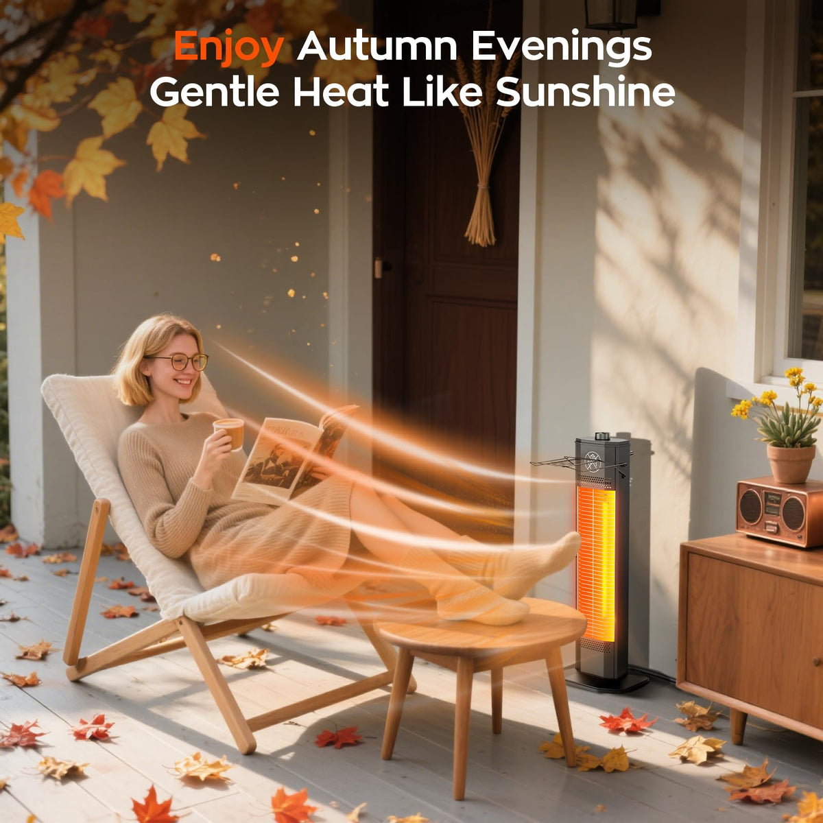 Outdoor Electric Patio Heater, 42-inch 1500W Infrared Tower Heater with 9 Heat Settings & 9H Timer, IPX5 Waterproof, Safety Lock, Tip-Over & Overheat