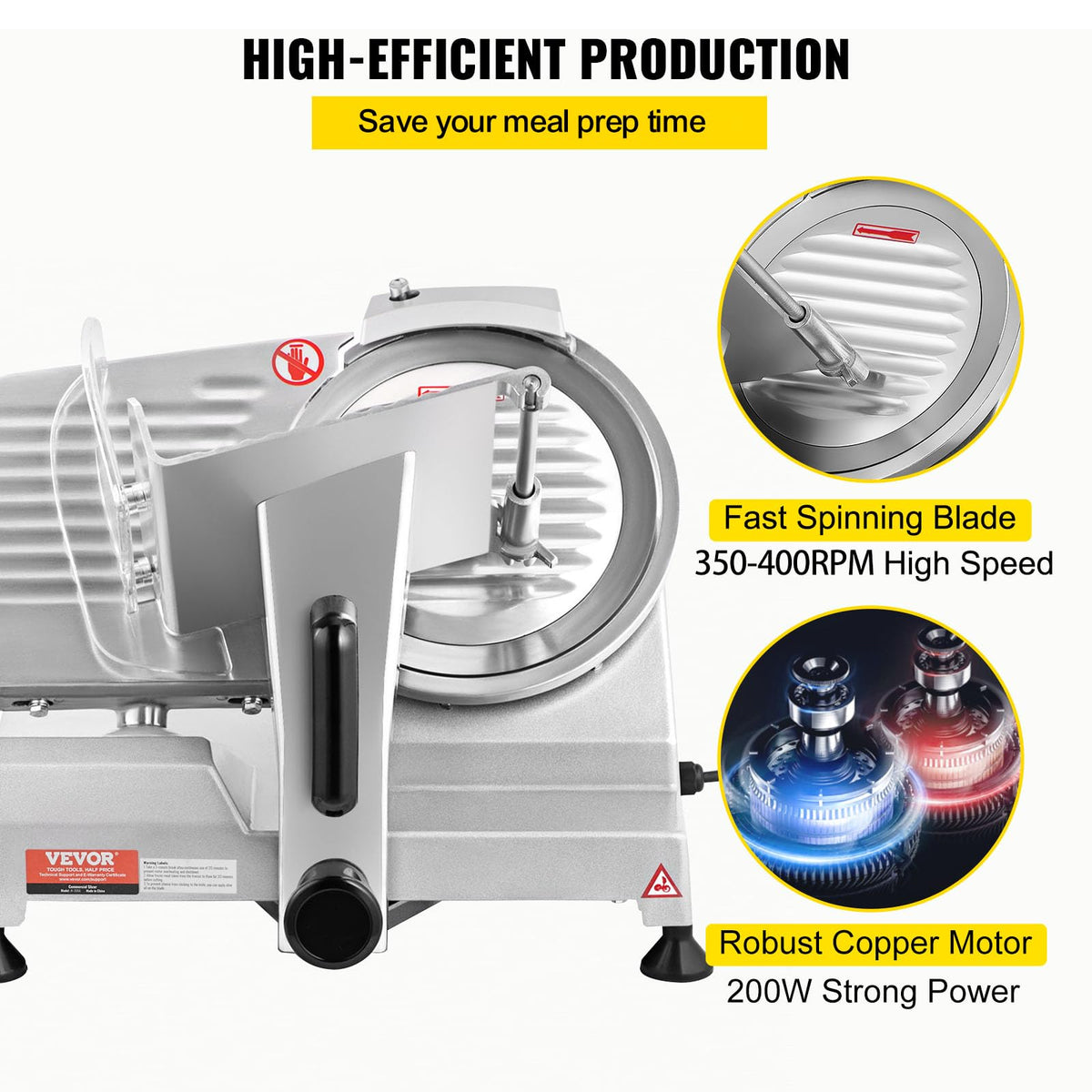 VEVOR Commercial Meat Slicer, 10 inch Electric Food Slicer, 240W Frozen Meat Deli Slicer, Premium Chromium-plated Steel Blade Semi-Auto Meat Slicer