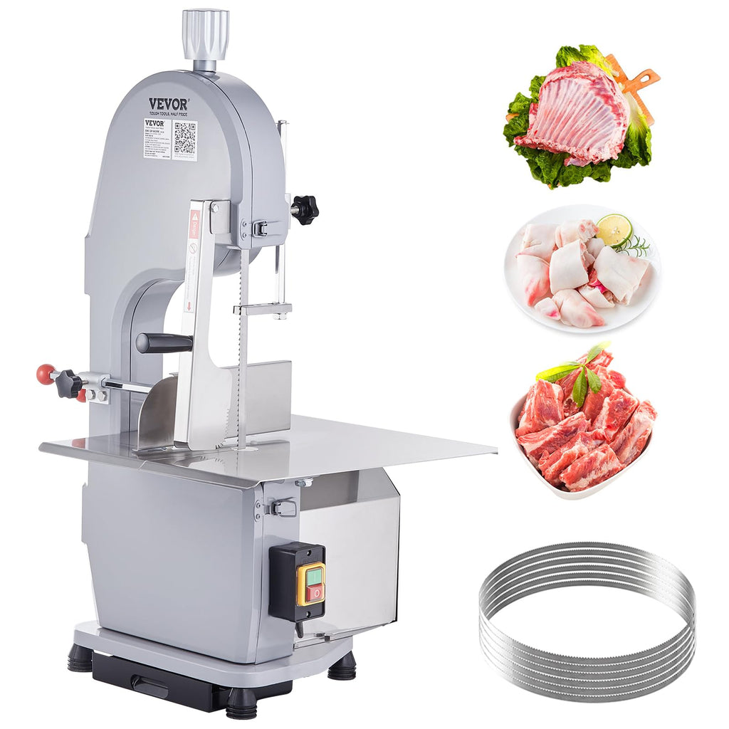 Commercial Electric Meat Bandsaw, 1500W Stainless Steel Countertop Bone Sawing Machine, Workbeach 19.3" x 15", 0.16-7.9 Inch Cutting Thickness
