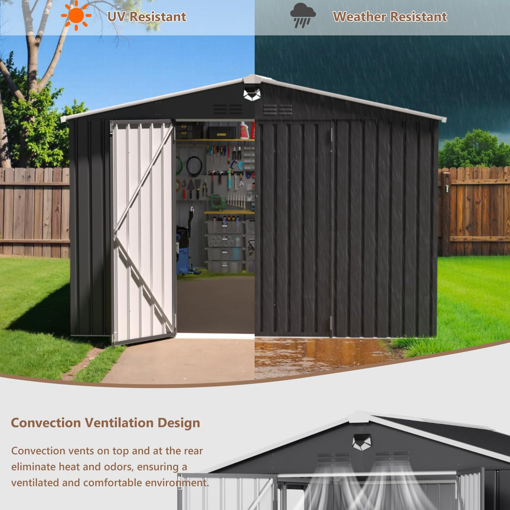 10x12 FT Outdoor Storage Shed, Metal Garden Shed - Tool Storage Sheds with Lockable Doors & 1 Clear Window, Waterproof Outside Storage Building for