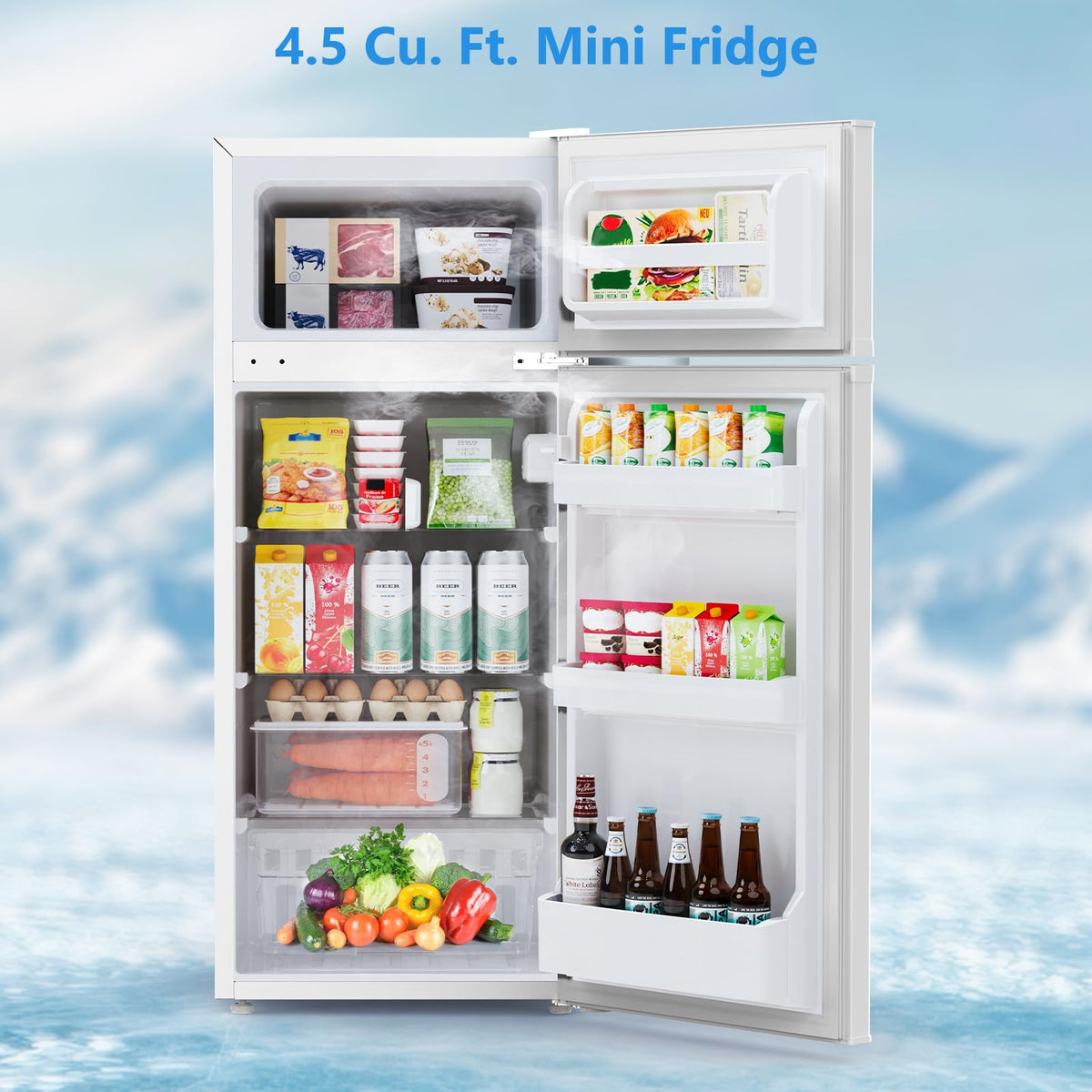 4.5 Cu.Ft Mini Fridge with Freezer, 2 Door Compact Refrigerator, Small Fridge with Adjustable Thermostat Energy Ultra Quiet, Mini Fridge Removable
