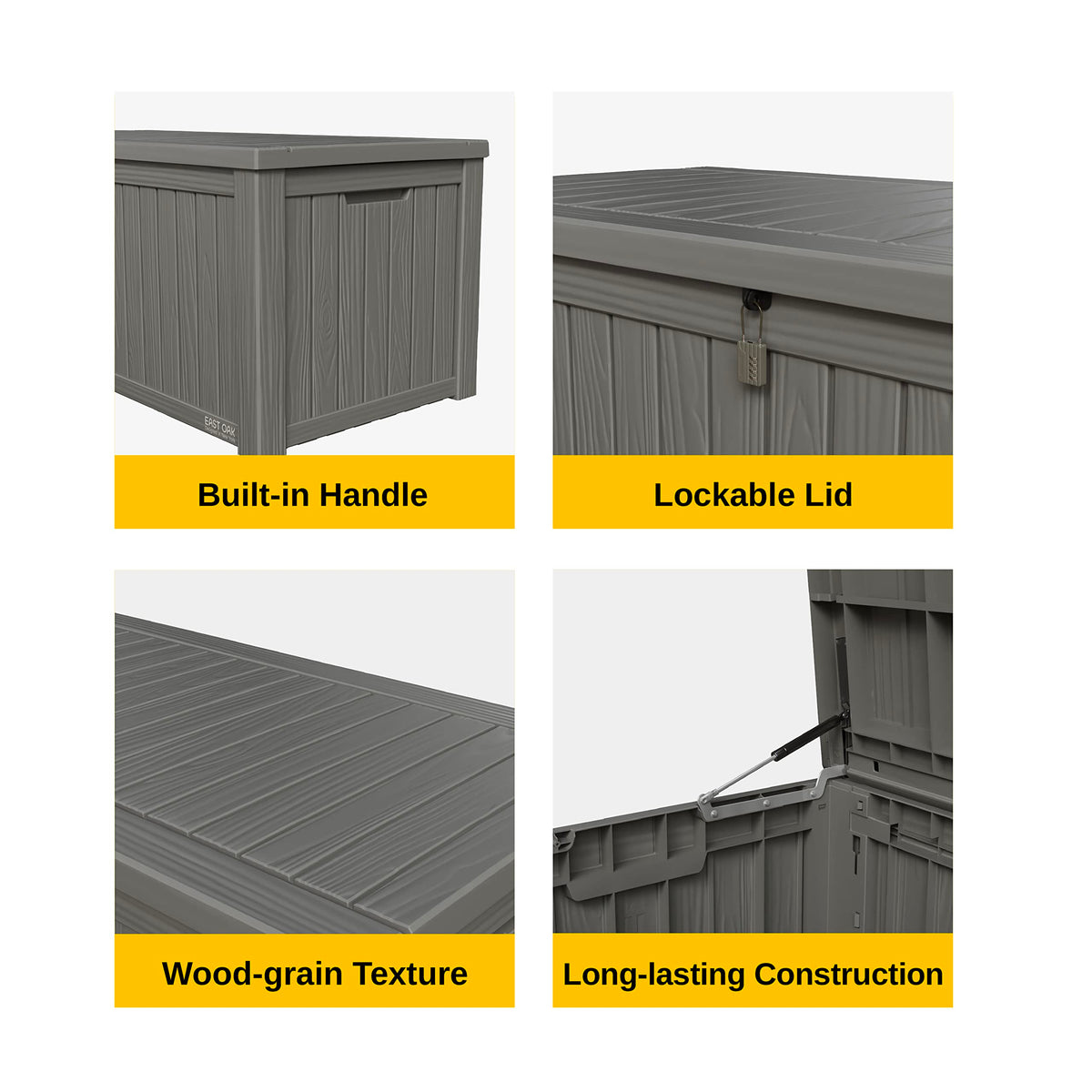 EAST OAK Outdoor Storage Box, 120 Gallon Deck Box with Stainless Steel Rods Large Resin Storage Bin for Patio Cushions, Garden Tools, Waterproof and