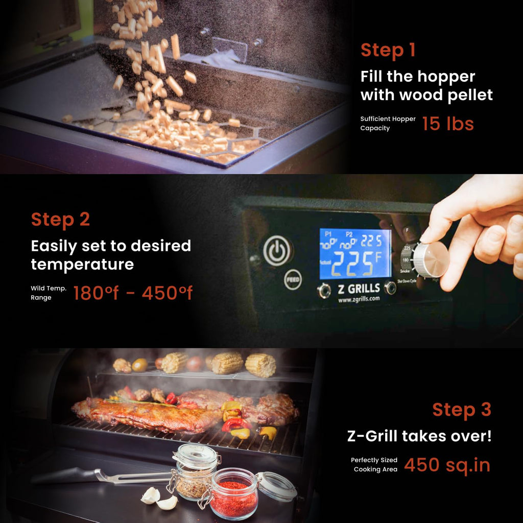 Z GRILLS ZPG-450A2 Wood Pellet Grill & Smoker, PID V3.0 Controller, 459 Sq in Cook Area, Foldable Shelf, Meat Probe, Rain Cover, 8 in 1 BBQ Grill