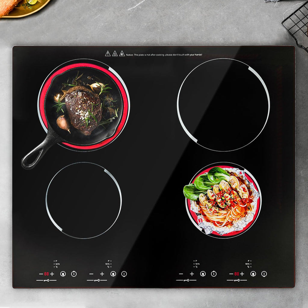 3000W 110V Cooktop Portable 4 Burners Electric Built-in Cooktop Sensor Touch Control Countertop Electric Hot Plate with Kid Safety Lock and 2H Timer