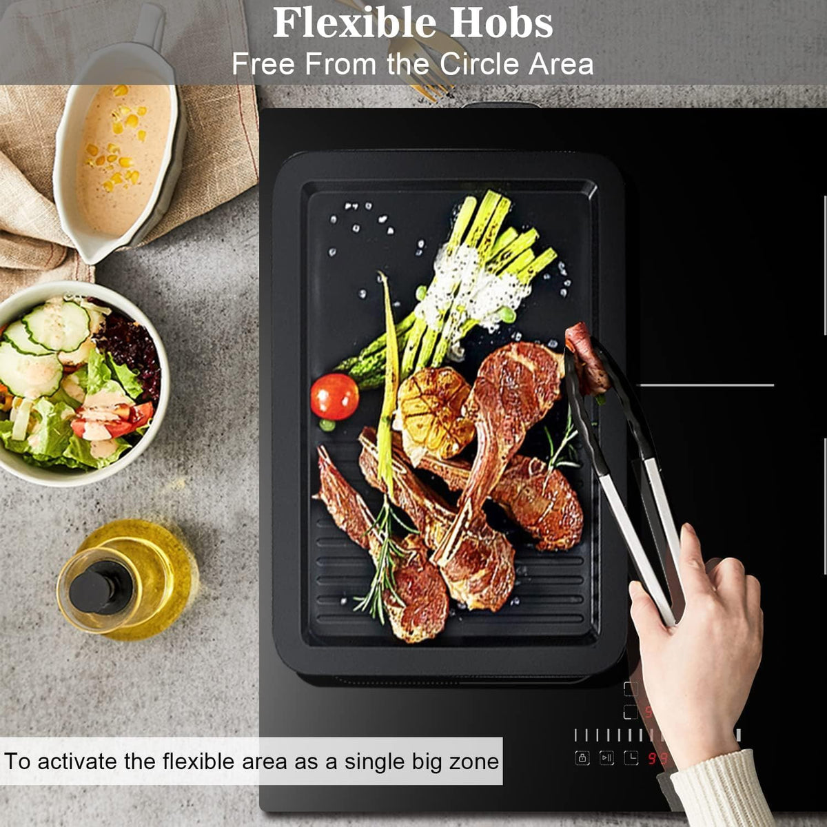 Karinear 24 Inch Induction Cooktop 3 Burners, 6800W Built-in Induction Stovetop with Flex Zone,Child Safety Lock, Timer, Boost, Slider Control Black