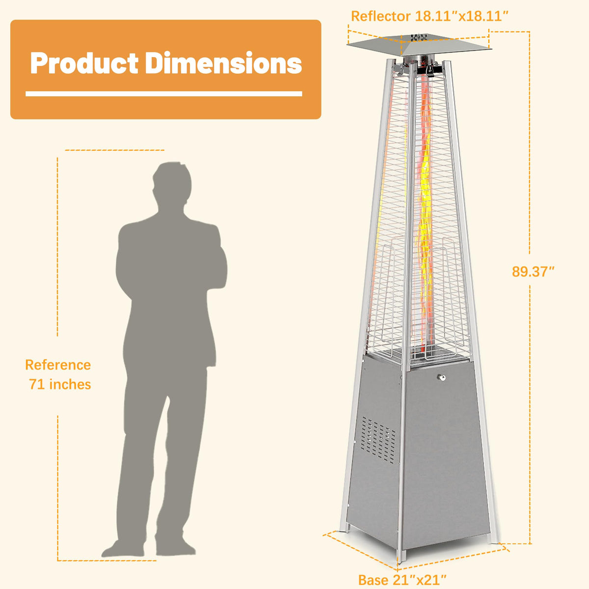 FOOWIN Propane Patio Heater, 48,000 BTU Outdoor Patio Heater with Wheels/Waterproof Cover & Gloves,Quartz Glass Tube Pyramid Outdoor Heater for Party