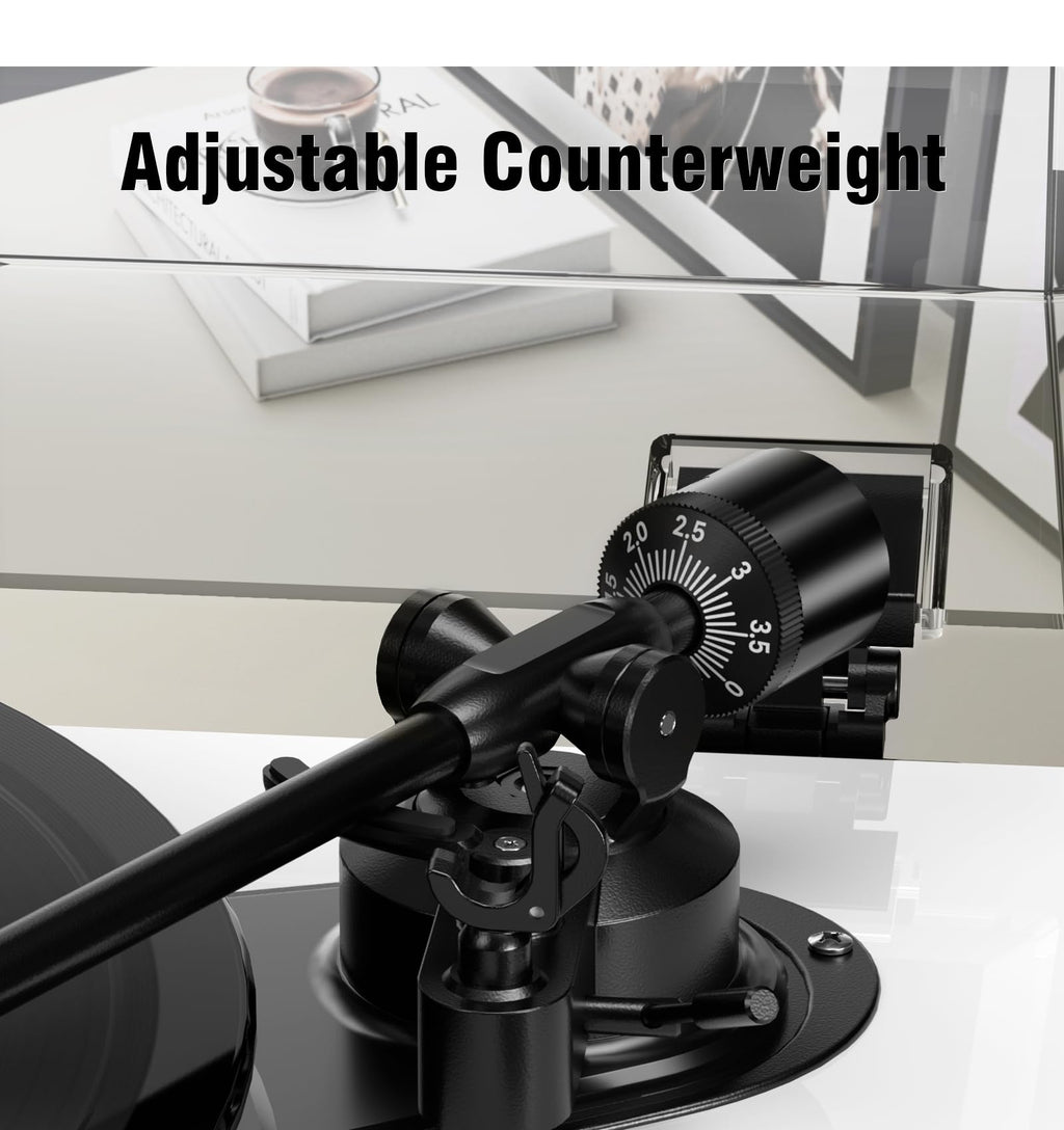 1 by ONE High Fidelity Belt Drive Turntable with Built-in Speakers, Vinyl Record Player with Magnetic Cartridge, Bluetooth Playback and Aux-in