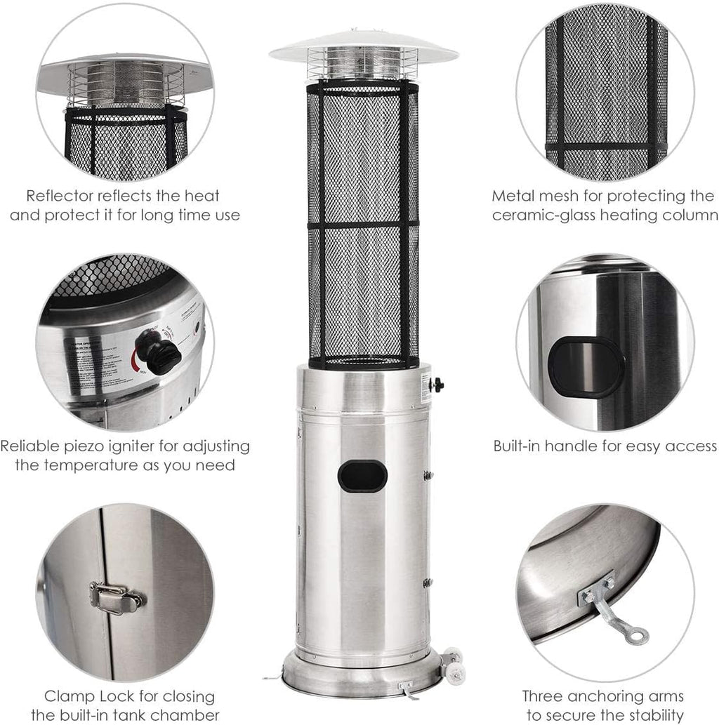 Happygrill Patio Heater, Outdoor Round Space Heater with Adjustable Heat, Wheels & True Flame, 40000 BTU Stainless Steel Patio Propane Heater