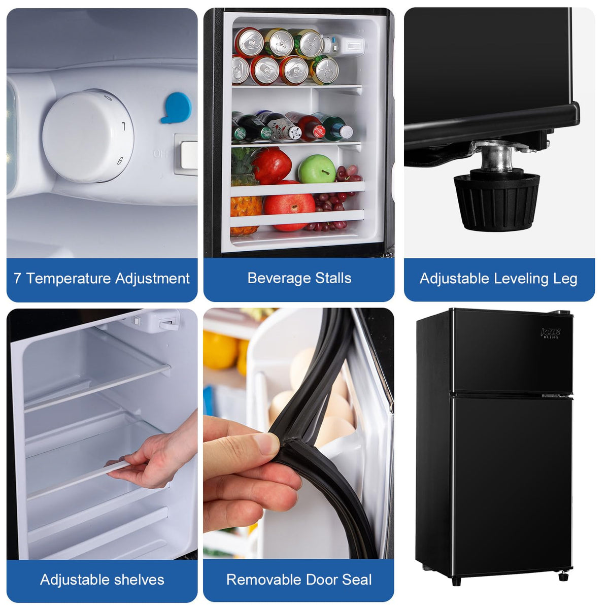 4.2 Cu Ft Mini Fridge for Bedroom, 2 Door Small Fridge, 7 Level Thermostat, LED Light, Small Refrigerator for Bedroom, Office, Dorm