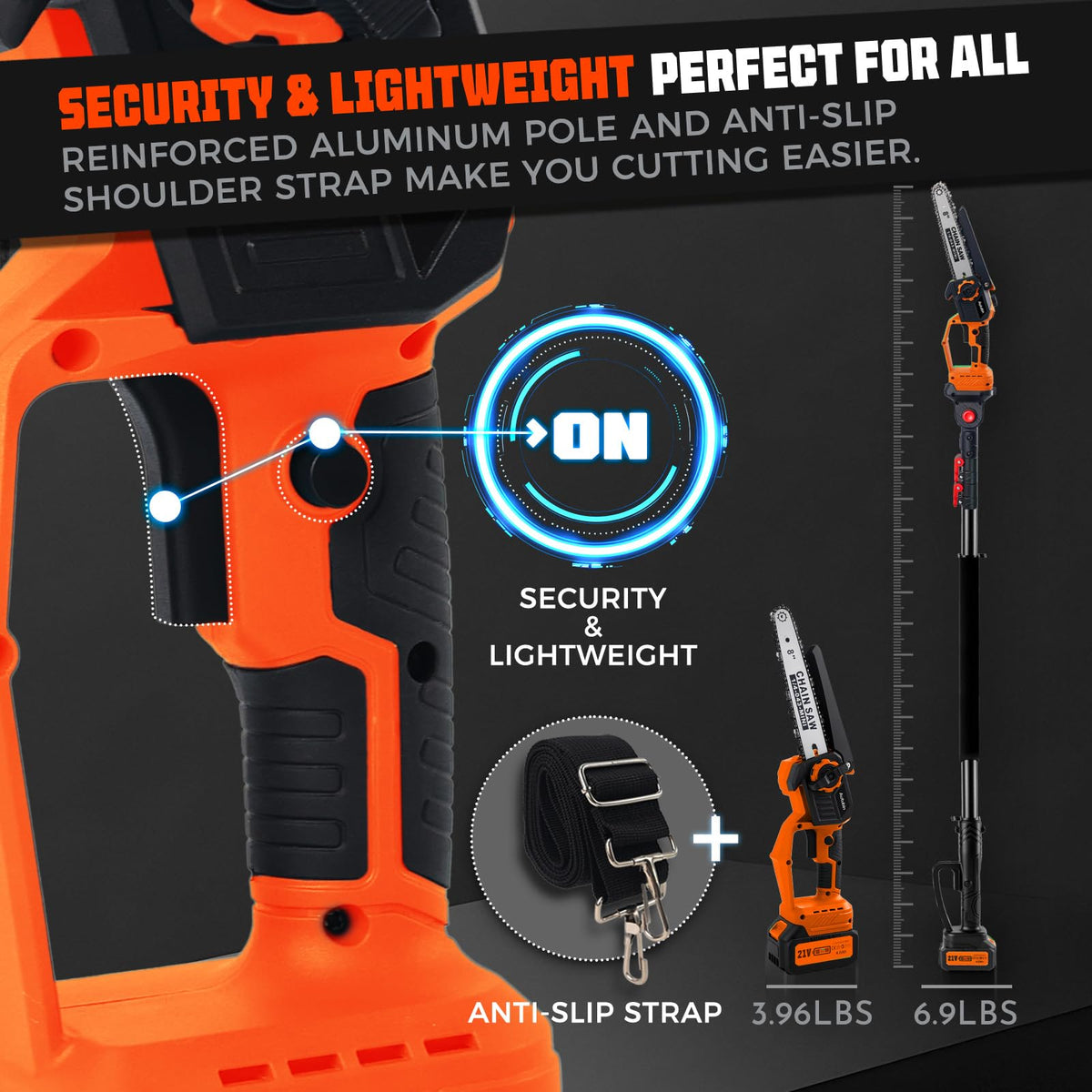 2-in-1 Cordless Pole Saw & 8'' Mini Chainsaw,Forest Ranger Approved Electric Handheld Chain Saw with 2 21V 4.0Ah Rechargeable Batterie&Charger, Auto
