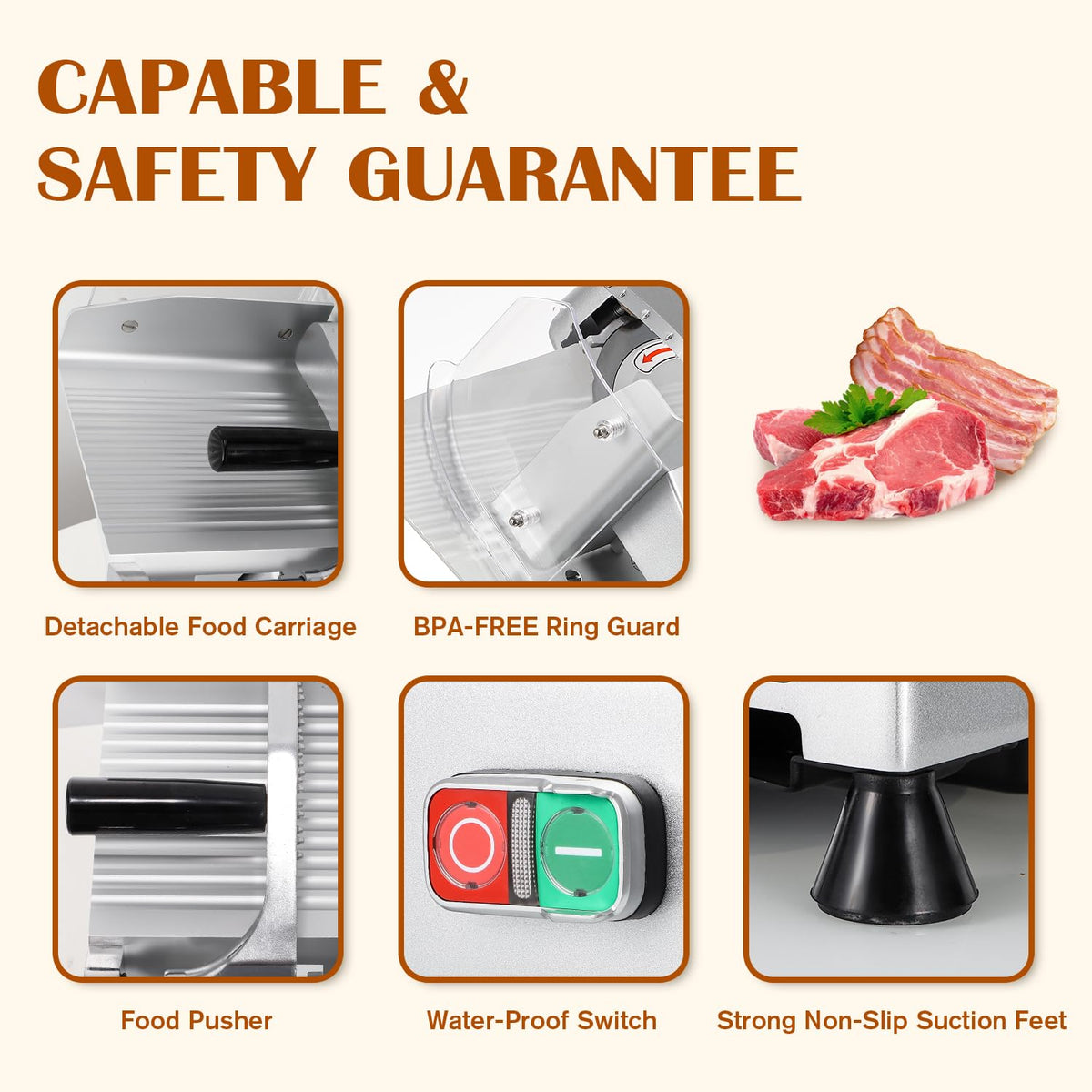 CGOLDENWALL Meat Slicer Machine, 10" 240W Electric Deli Meat Cheese Food Slicer, 0-1/2" Adjustable Thickness Semi-Auto Frozen Meat Slicer for Home &