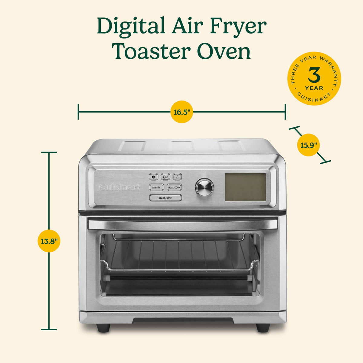 Cuisinart Air Fryer Toaster Oven, Digital Display, 1800 Watt Air Fryer Toaster Oven Combo with Adjustable Temperature and Controls, Stainless Steel