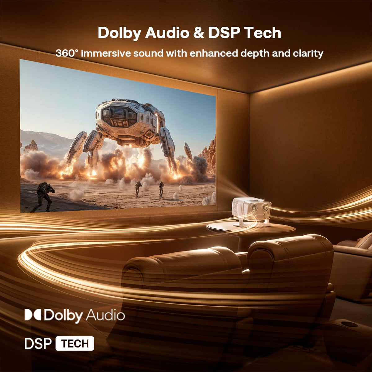 Aurzen BOOM mini Google TV Movie Projector with WiFi and Bluetooth, Voice Control, Family Mode, 20W Dolby Audio, Real-Time Focus, 4K Supported Smart
