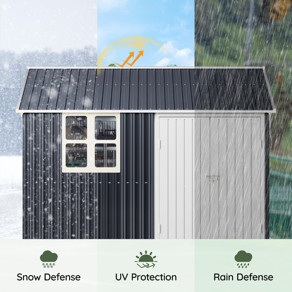 10x10 FT Outdoor Metal Storage Shed, Double Swing Doors, 2 Clear Windows,Tool Shed for Garden, Patio, Backyard Nightblue