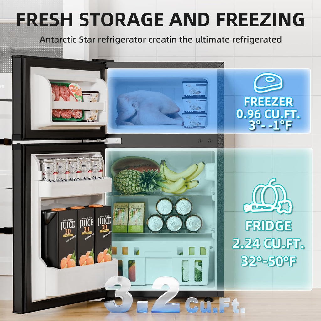 Antarctic Star Compact Refrigerator,4.5 Cu.Ft. Mini Separate Freezer Double 2-Door Adjustable Removable Shelves for Apartment/Dorm/Office,GREY