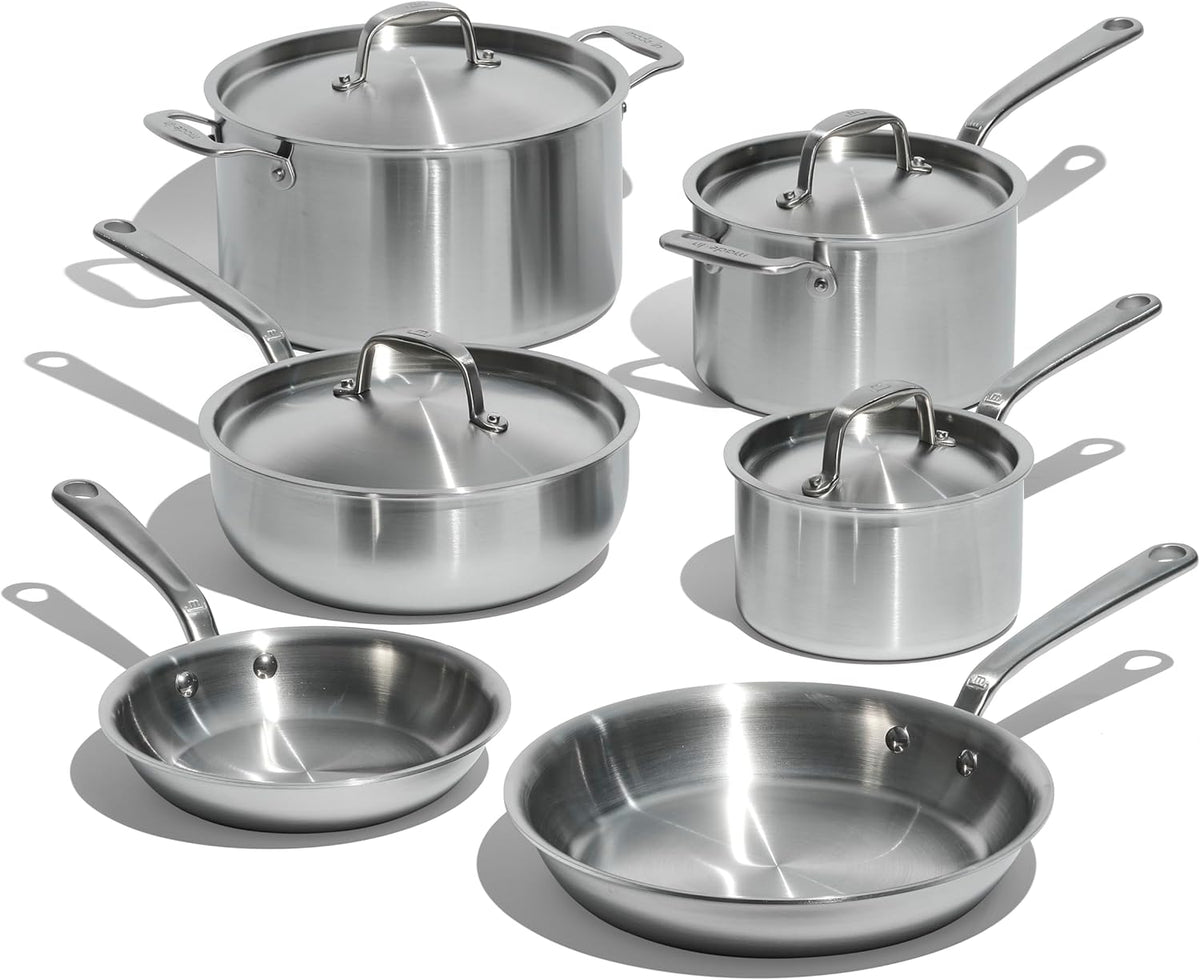 Made In Cookware - 10 Piece Stainless Steel Pot and Pan Set - 5 Ply Clad - Includes Stainless Steel Frying Pans, Saucepans, Saucier and Stock Pot W