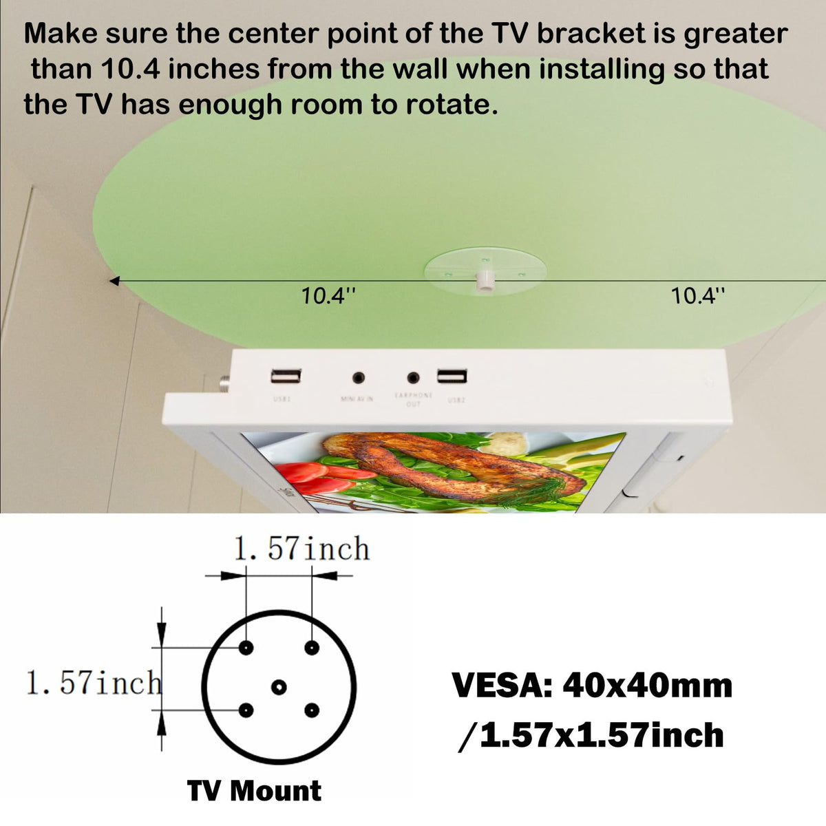 SYLVOX 15.6" Under Cabinet Smart TV C 360 Rotation, 90 Flip-Down Screen, Wireless Connectivity, Space-Saving Design for Kitchen, Bedroom, or RV.