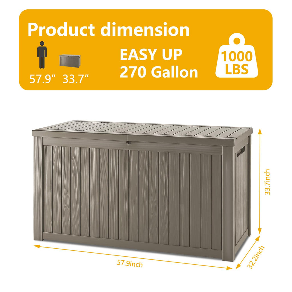 Mersco 320 Gallon Double-Wall Resin Deck Box - Lockable Waterproof Outdoor Storage Box, 1000lbs Capacity & Doubles as Seating for Patio Furniture