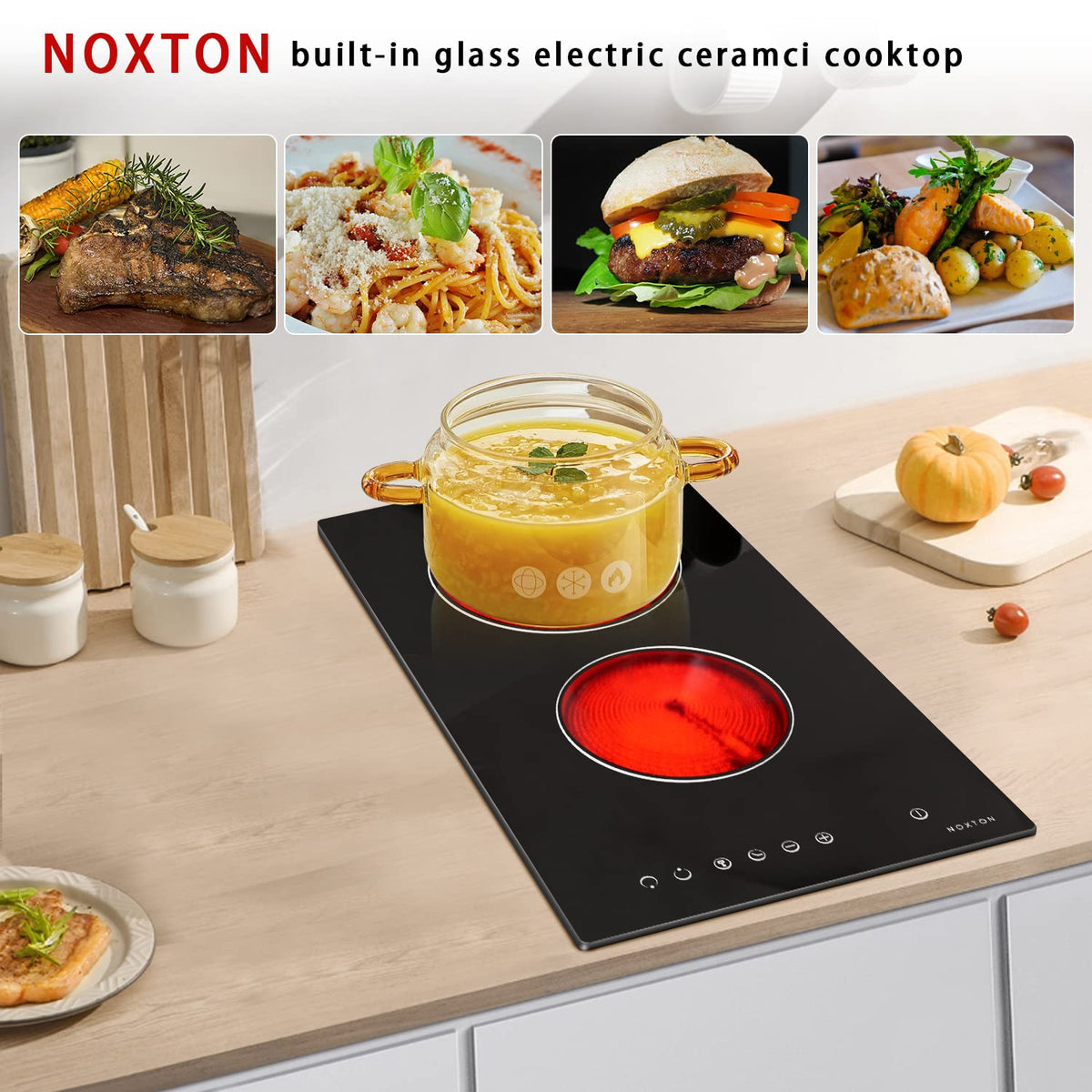 Noxton 30 Inch Electric Cooktop, 8400W 5 Burners Built-in Radiant Electric Stove Top, Slider Control, 9 Power Levels, Child Safety Lock, Timer, 220