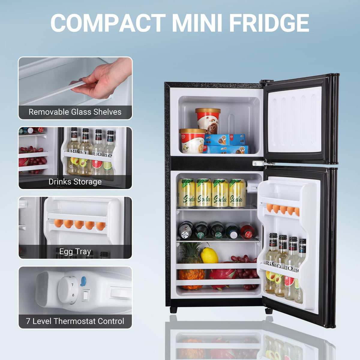 Mini Refrigerator with Freezer 4.0 Cu. Ft., Small Dorm Fridge with Freezer, Adjustable Thermostat Compact Fridge Freezers for Apartment, Dorm