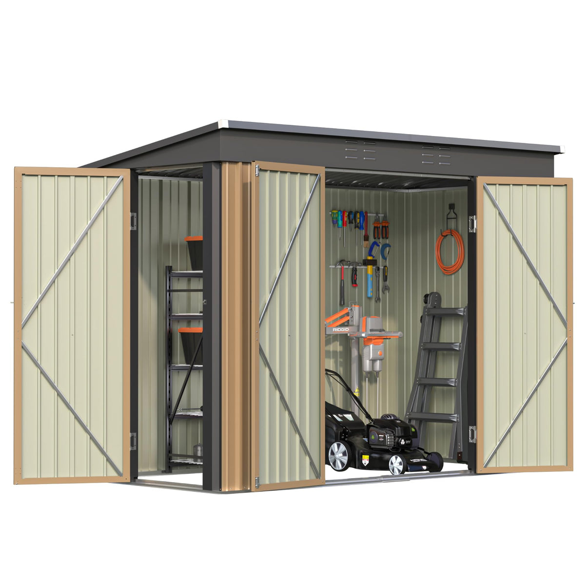 Greesum Outdoor Storage Shed 6 x 8 ft. Utility Tool Shed Metal Storage Garden Shed with Door & Lock for Patio Storage, Brown