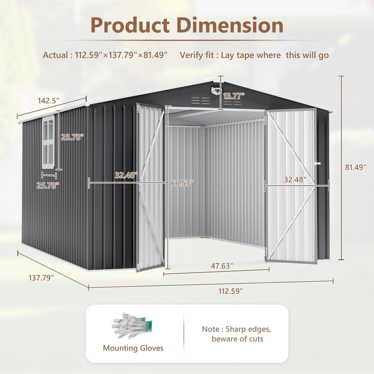10x12 FT Outdoor Storage Shed, Metal Garden Shed - Tool Storage Sheds with Lockable Doors & 1 Clear Window, Waterproof Outside Storage Building for