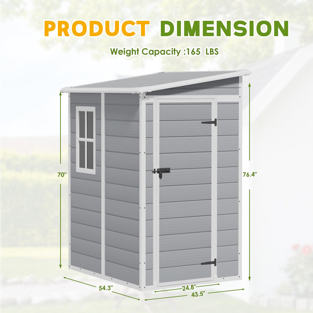 Greesum Outdoor Storage Shed 6X4FT All-Weather Resin Tool Room with Floor for Garden,Backyard,Pool Tool, Light Grey