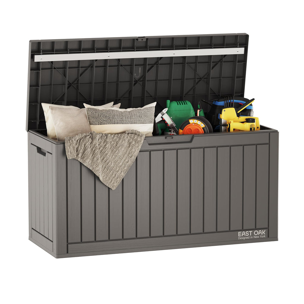 EAST OAK Outdoor Storage Box, 180 Gallon Deck Box, Large Resin Storage Bin for Patio Cushions, Gardening Tools, Lockable, Waterproof and UV Resistant