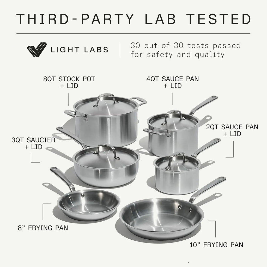 Made In Cookware - 10 Piece Stainless Steel Pot and Pan Set - 5 Ply Clad - Includes Stainless Steel Frying Pans, Saucepans, Saucier and Stock Pot W