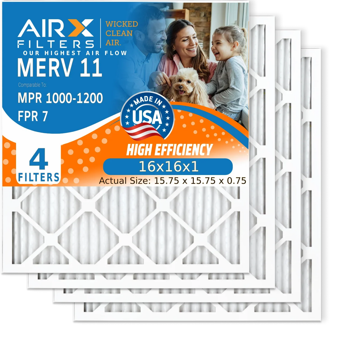 CLEAN Conditioner Comparable 4 to MERV Made FILTERS 16x16x1 & MPR by WICKED Premium Pack Furnace Filters Pleated 7 AIRX 1200 1000, Electrostatic Air Air AIR. MPR USA FPR HVAC 16x16x1 11 Filter Filter
