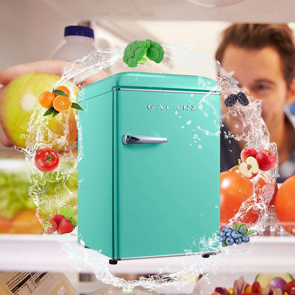 Galanz GLR25MBKR10 Retro Compact Refrigerator, Mini Fridge with Single Doors, Adjustable Mechanical Thermostat with Chiller, Black, 2.5 cu ft